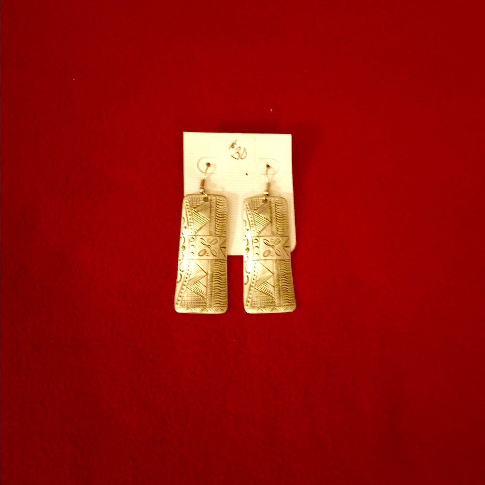 REDUCED!-Rectangular Embossed Pewter Earrings